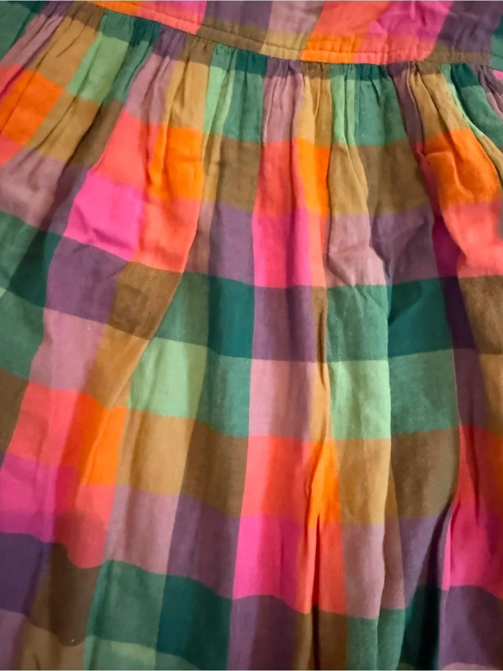 Pink Chicken Multicolor Plaid Ruffle Dress - Pink, Green, Orange, Purple